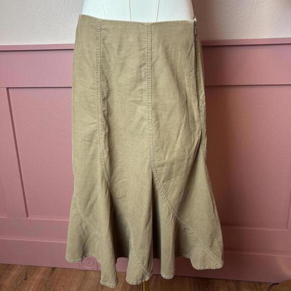 y2k cottage boho corduroy midi skirt jones new york sz 8 tan cotton gyaru